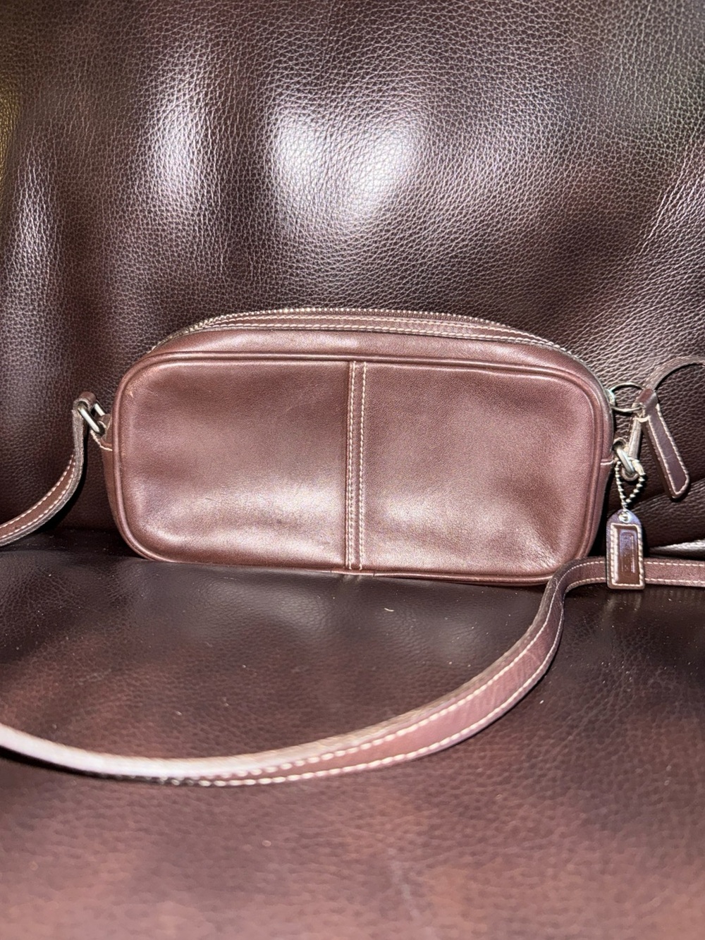 Coach VTG chocolate brown smooth leather crossbody mini purse